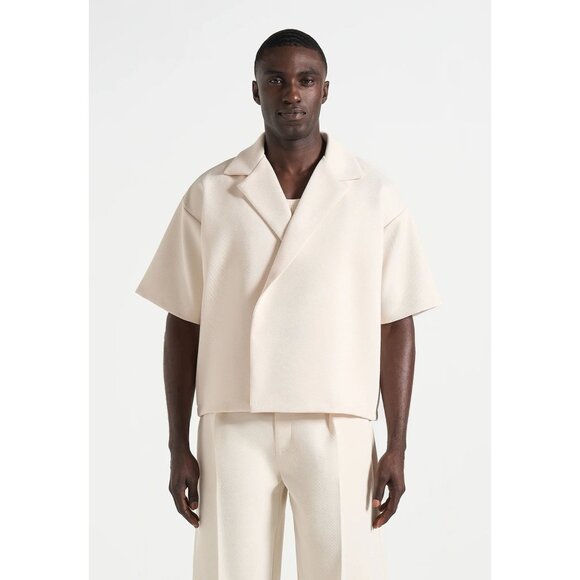 MANIERE DE VOIR Boxy Twill Double Breasted Shirt Cream Size Large NWT
